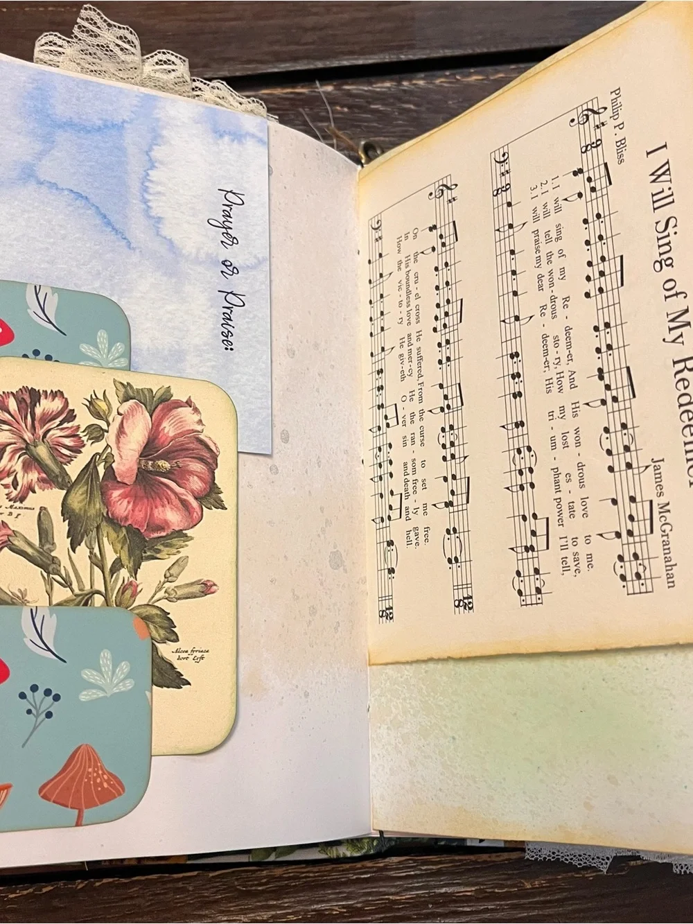 Junk Journal Nature Music Hymns Christian Faith Based Softcover Decorated 3 Sig